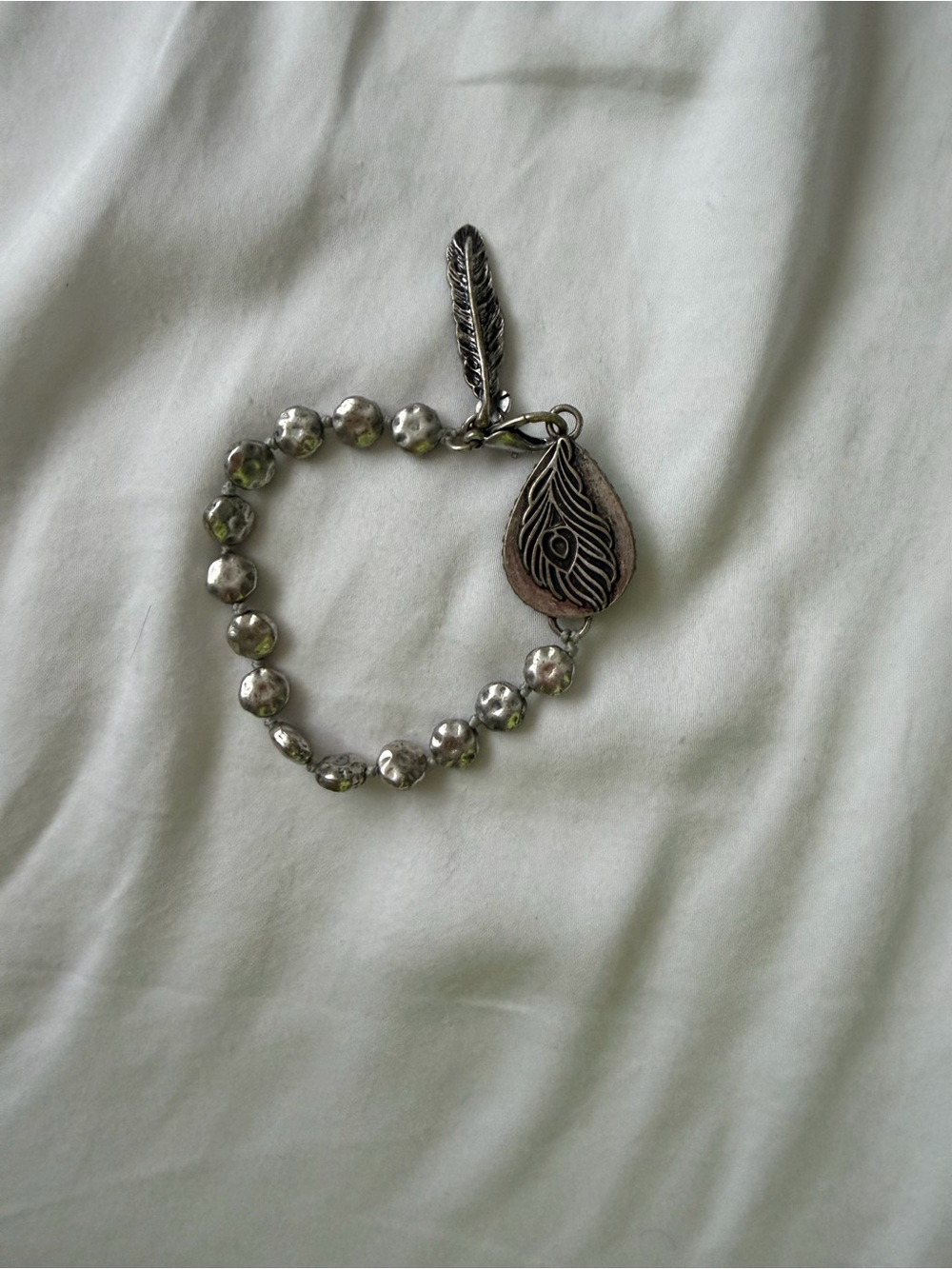 Lucky Brand Silver Bracelet with Turquoise Stone and Feather Charm - Picture 2 of 2
